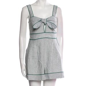 Caroline Constas Green and White Striped Tie Front Romper